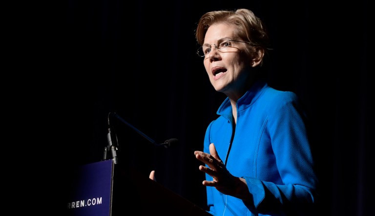 Elizabeth Warren speaks at an event.