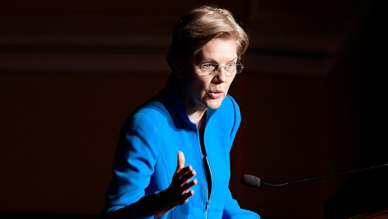 Elizabeth Warren speaks at the Alejandro Tapia y Rivera Theater, in San Juan, Puerto Rico.