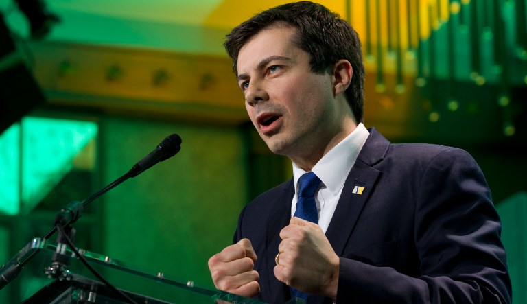 South Bend, Ind., Mayor Pete Buttigieg speaks during the U.S. Conference of Mayors winter meeting in Washington, Thursday, Jan. 24, 2019.