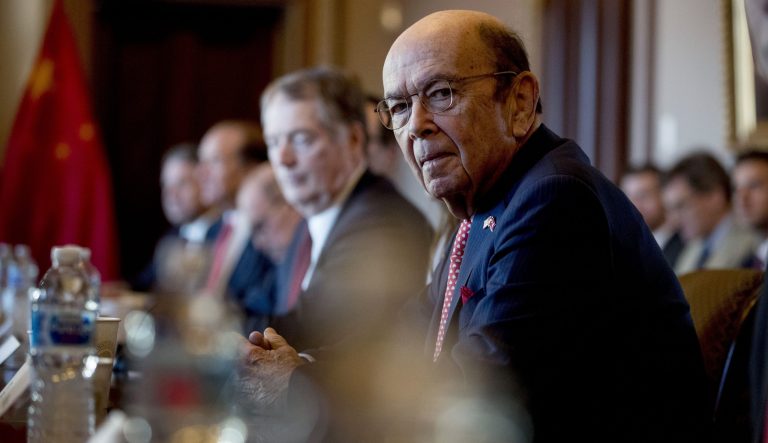 Commerce Secretary Wilbur Ross as they begin US-China Trade Talks in the Diplomatic Room of the Eisenhower Executive Office Building on the White House Complex, Wednesday, Jan. 30, 2019, in Washington. 