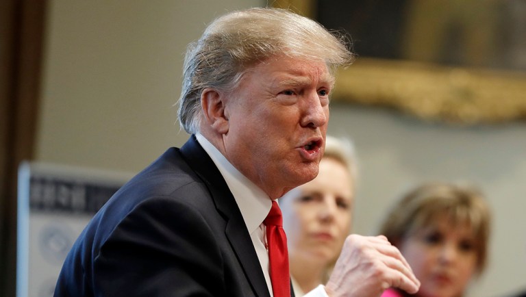 President Trump speaks during an event on human trafficking in the Cabinet Room.