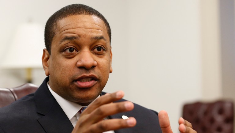 Virginia Lt. Gov. Justin Fairfax speaks during an interview in his office at the Capitol in Richmond, Va., on Saturday, Feb. 2, 2019.