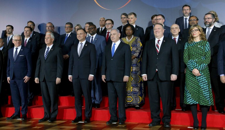 A two-day international conference on the Middle East, co-organized by Poland and the United States, is pictured in Warsaw.