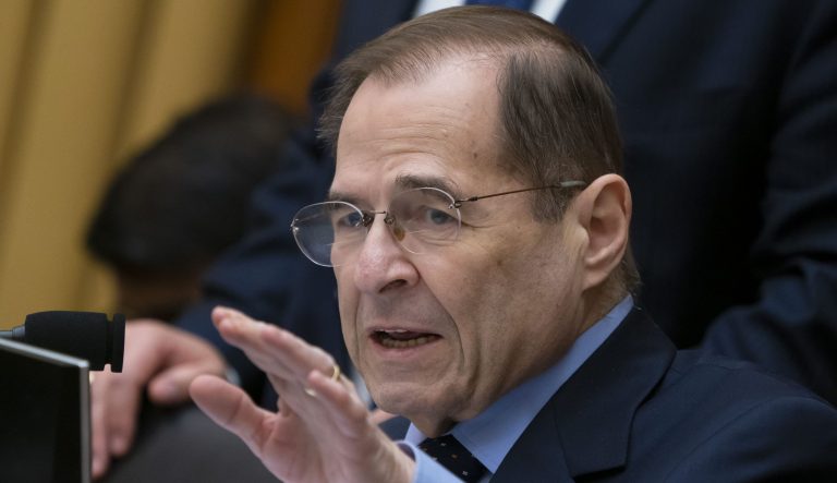 In this Feb. 8, 2019, photo, House Judiciary Committee Chairman Jerrold Nadler, D-N.Y., gestures during questioning of acting Attorney General Matthew Whitaker on Capitol Hill in Washington. 