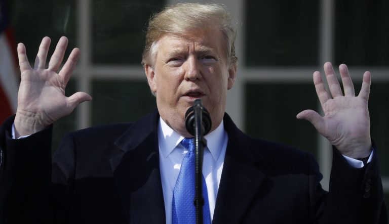 President Donald Trump speaks during an event in the Rose Garden at the White House to declare a national emergency in order to build a wall along the southern border, Friday, Feb. 15, 2019, in Washington. 