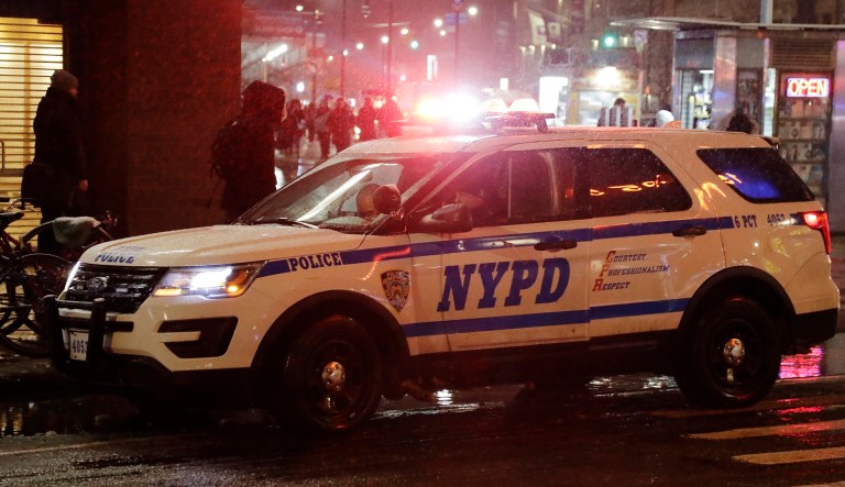 In this Wednesday, Feb. 20, 2019, photo, a police vehicle responds in New York. That long, droning police and ambulance siren that has become part of the soundtrack of New York City for generations could be changing. A pair of city lawmakers has proposed switching to the high-low, European-style wail heard on the streets of London and Paris.