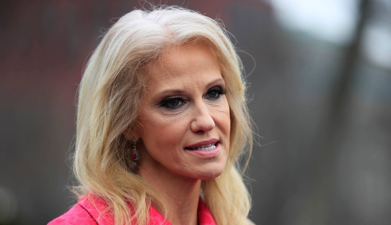Counselor to the President Kellyanne Conway speaks to reporters outside the West Wing of the White House in D.C.