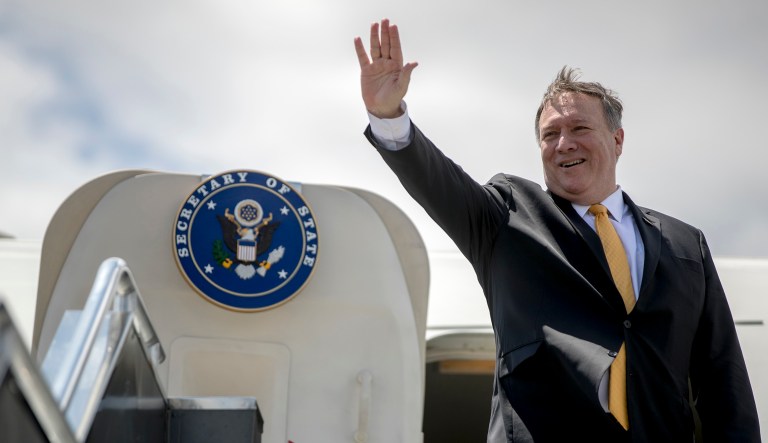 U.S. Secretary of State Mike Pompeo boards his plane.