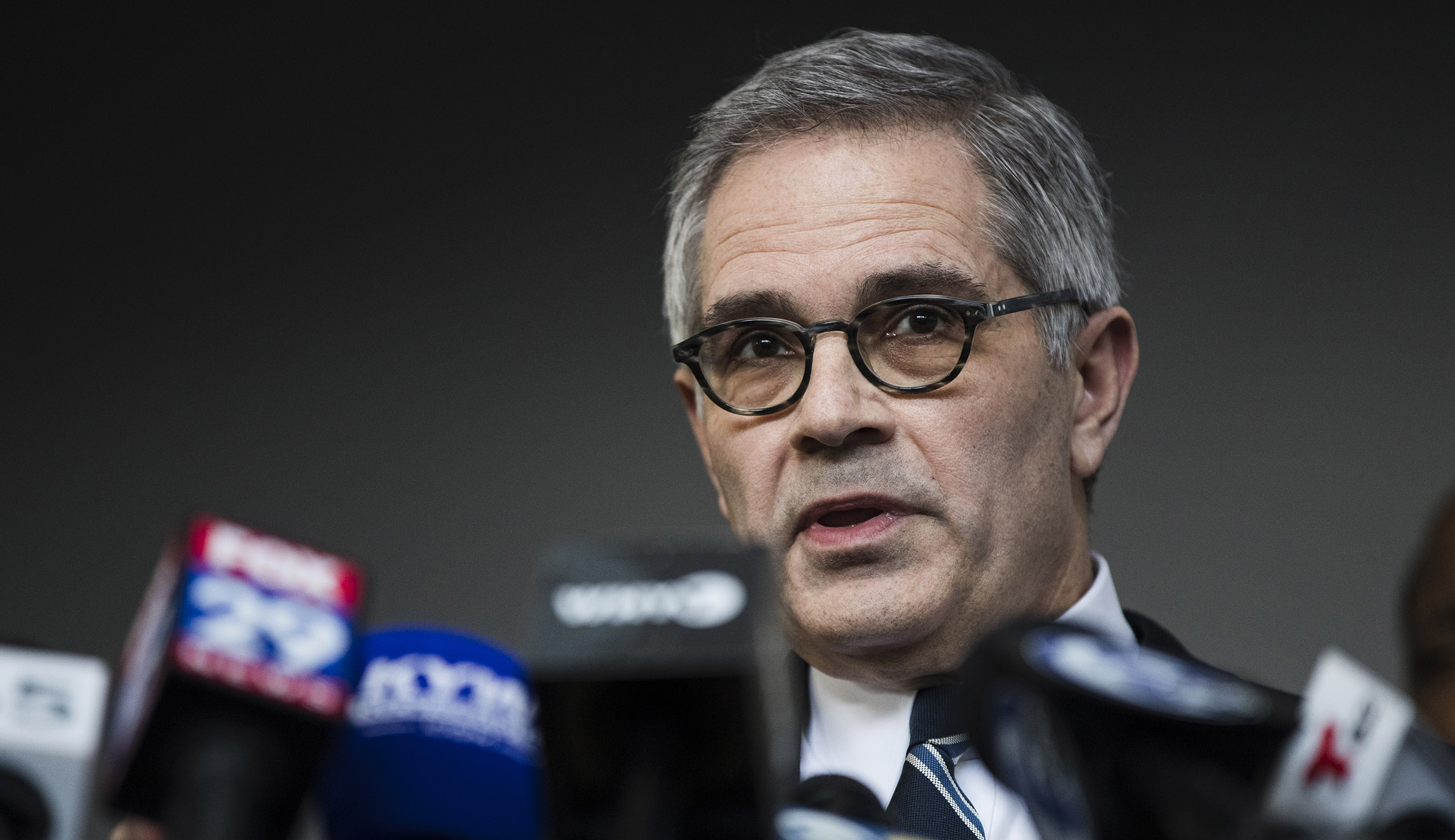Philadelphia District Attorney Larry Krasner speaks during a news conference in Philadelphia.