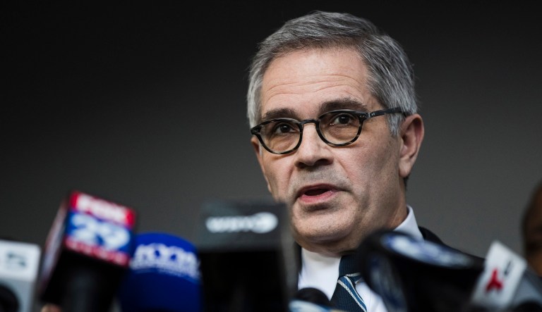 Philadelphia District Attorney Larry Krasner speaks during a news conference in Philadelphia.