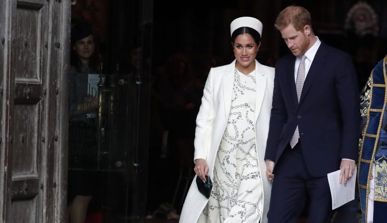 Meghan, the Duchess of Sussex and Britain's Prince Harry leave after attending the Commonwealth Service at Westminster Abbey on Commonwealth Day in London, Monday, March 11, 2019. 