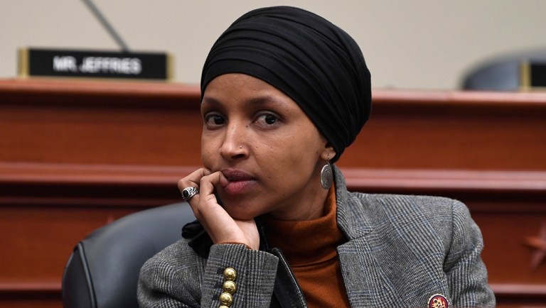Rep. Ilhan Omar, D-Minn., listens during testimony.