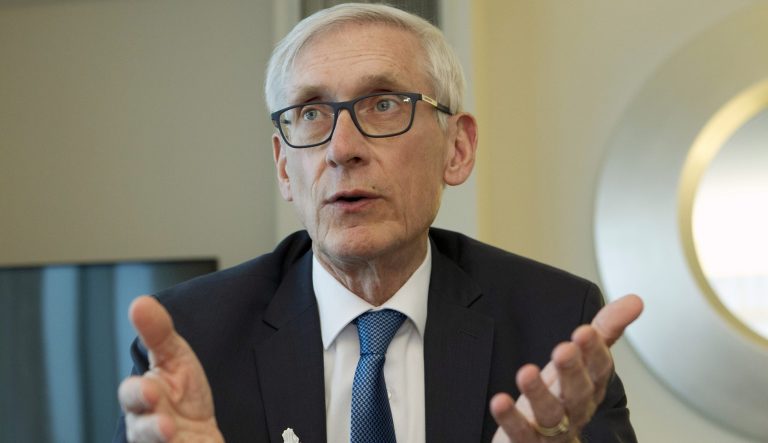 In this Feb. 23, 2019  photo, Wisconsin Gov. Tony Evers speaks during an interview during the National Governors Association 2019 winter meeting in Washington. Evers said Thursday, March 14, 2019.