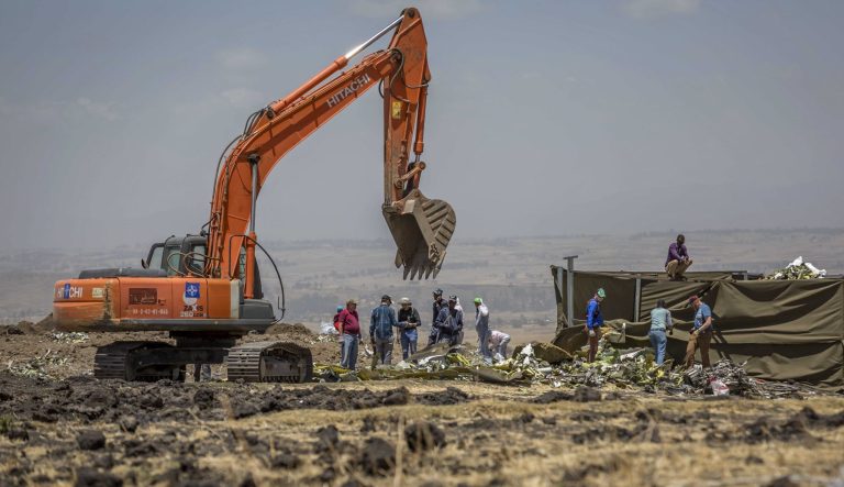 Investigators continue recovery work at the scene where the Ethiopian Airlines Boeing 737 Max 8 crashed shortly after takeoff on Sunday killing all 157 on board, near Bishoftu, south-east of Addis Ababa, in Ethiopia, Friday, March 15, 2019. 