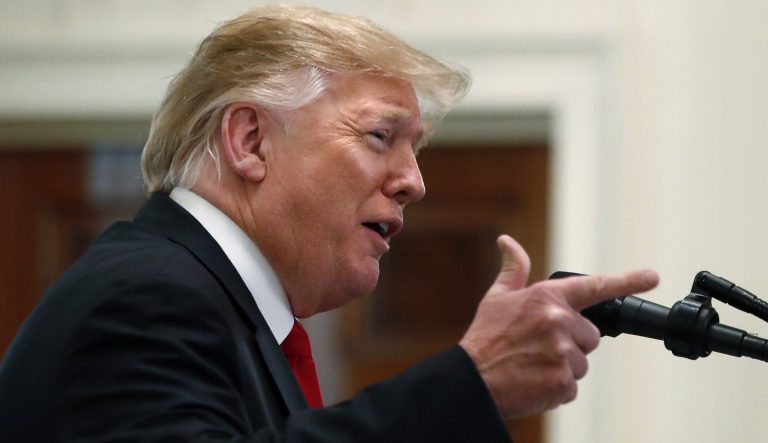 President Donald Trump speaks during a reception for Greek Independence Day, Monday, March 18, 2019, in the East Room of the White House in Washington. 