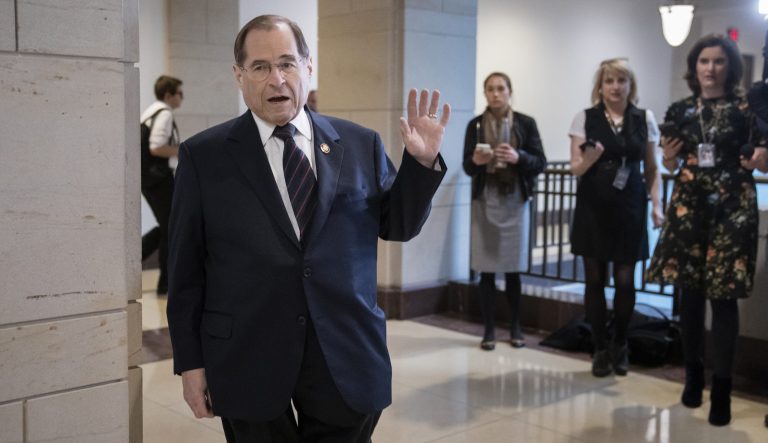 House Judiciary Committee Chairman Jerrold Nadler, D-N.Y., walks to a closed-door meeting with committee Democrats at the Capitol in Washington, Monday, March 25, 2019. 