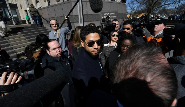 Actor Jussie Smollett leaves Cook County Court after his charges were dropped, Tuesday, March 26, 2019, in Chicago.