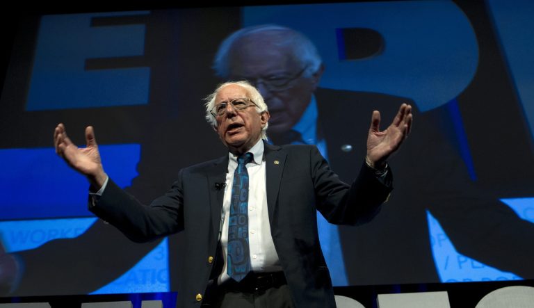 Independent presidential candidate Sen. Bernie Sanders, I-Vt., speaks during the We the People Membership Summit, featuring the 2020 Democratic presidential candidates, at the Warner Theater, in Washington, Monday, April 1, 2019. 