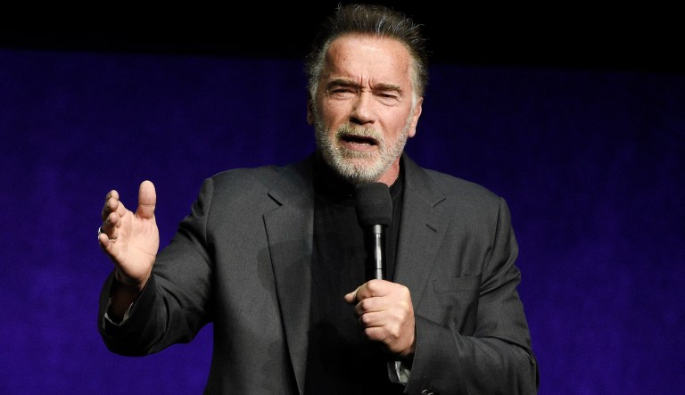 Arnold Schwarzenegger, right, a cast member in the film 