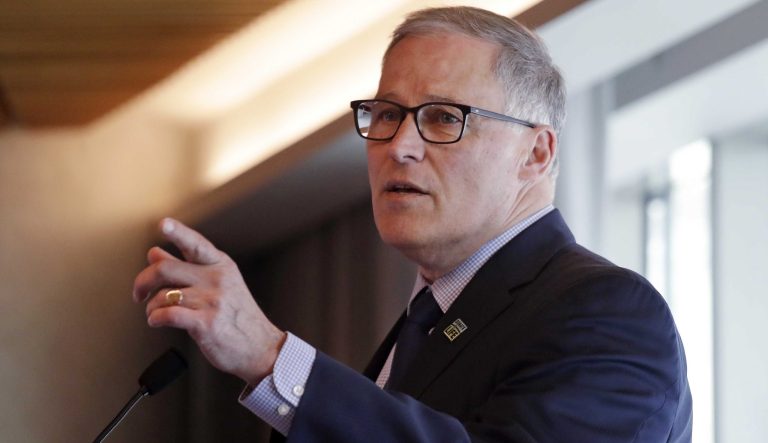 Gov. Jay Inslee addresses a workshop on Thursday, April 4, 2019, in Seattle. 