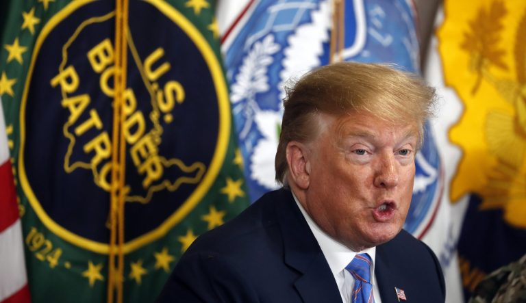 President Donald Trump participates in a roundtable on immigration and border security at the U.S. Border Patrol Calexico Station in Calexico, Calif., Friday April 5, 2019.