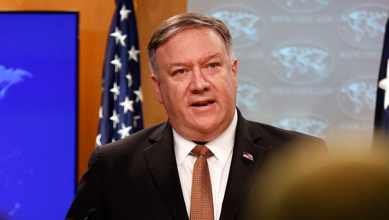 Secretary of State Mike Pompeo speaks at a news conference.
