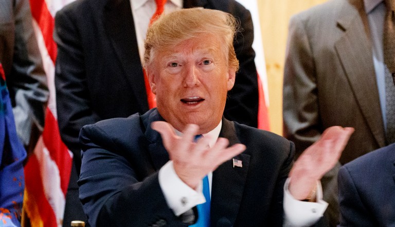 President Trump speaks with reporters about border policy during a fundraising event on Wednesday in San Antonio. 