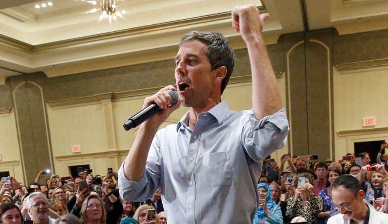 Democratic presidential candidate Beto O'Rourke addresses a party at a hotel in Richmond, Va.