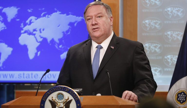 Secretary of State Mike Pompeo speaks during a news conference at the State Department in Washington, Wednesday, April 17, 2019. The Trump administration announced that it's allowing lawsuits against foreign companies operating in properties seized from Americans in Cuba, a major policy shift that has angered European and other allies.