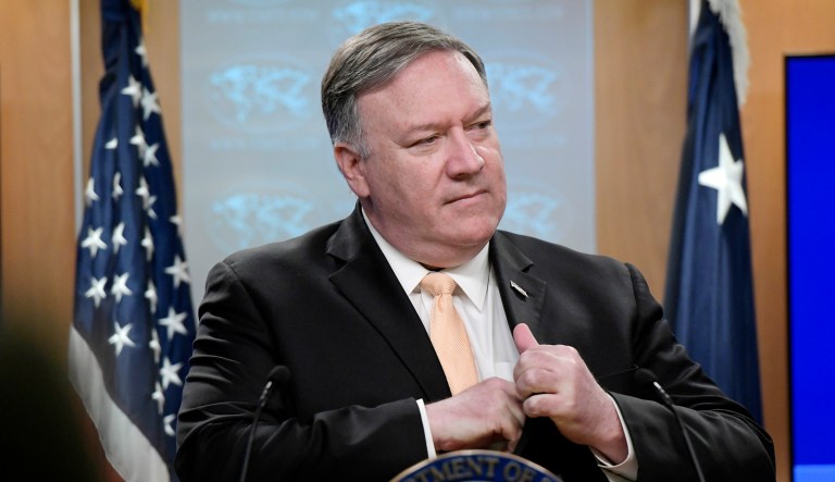 Secretary of State Mike Pompeo speaks during a news conference in D.C.