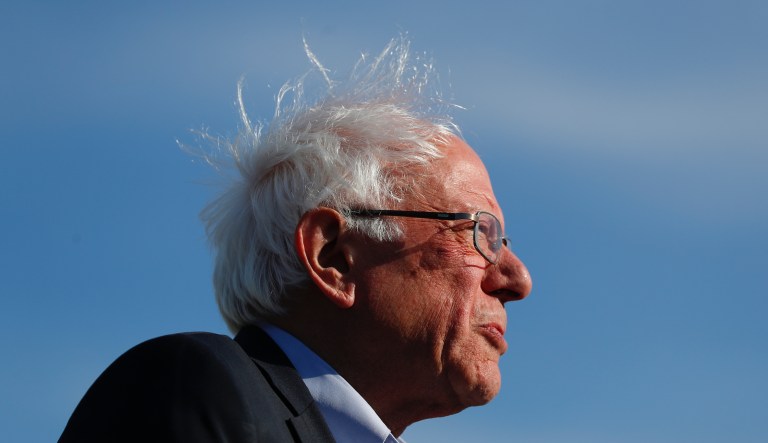 Democratic presidential candidate Sen. Bernie Sanders, I-Vt., speaks during a rally in Warren, Mich., Saturday, April 13, 2019. 