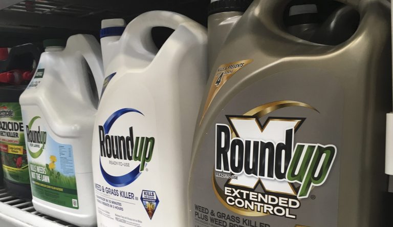 Containers of Roundup are displayed on a store shelf in San Francisco.