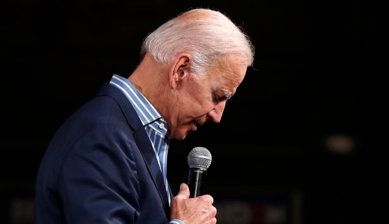 Former Vice President and Democratic presidential candidate Joe Biden speaks during a rally in Des Moines, Iowa. 