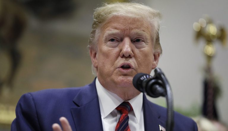 President Donald Trump speaks during a event in the Roosevelt Room of the White House, Thursday, May 9, 2019, in Washington. 