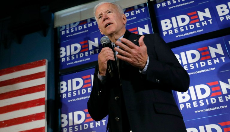 Former vice president and Democratic presidential candidate Joe Biden speaks during a campaign stop at the Community Oven restaurant in Hampton, N.H., Monday, May 13, 2019.