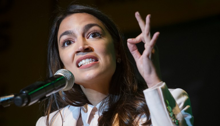 Rep. Alexandria Ocasio-Cortez, D-N.Y., speaks at the final event.