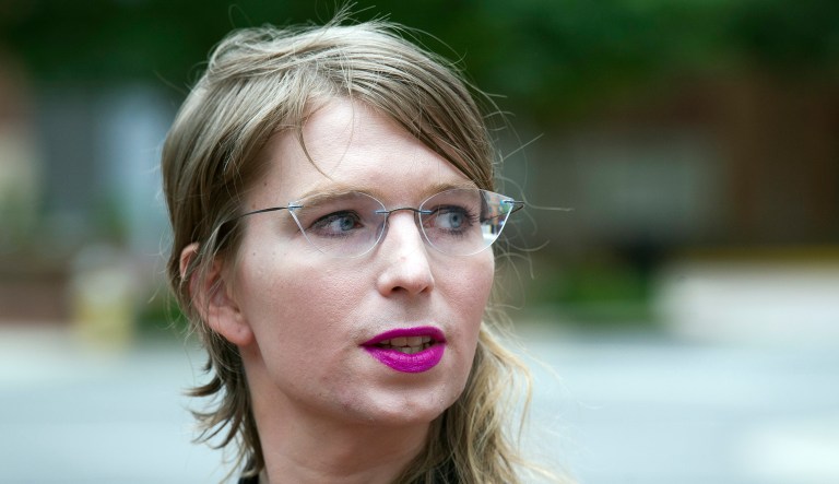 Former Army intelligence analyst Chelsea Manning speaks with reporters in Alexandria, Va.