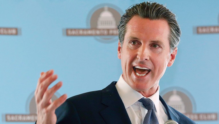 In this Oct. 19, 2016, file photo, then Lt. Gov. Gavin Newsom affirms he no longer opposes California's high-speed rail plan.