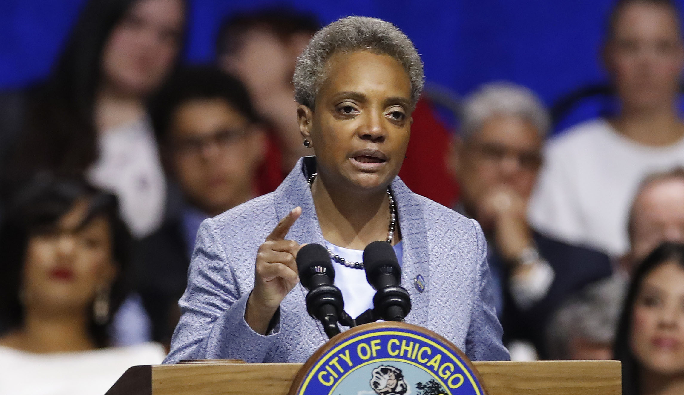 Mayor of Chicago Lori Lightfoot speaks during an event in Chicago. 