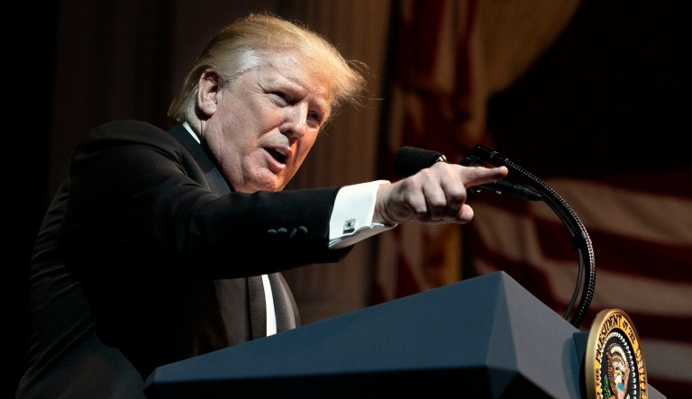 President Trump points while speaking at an event in D.C.