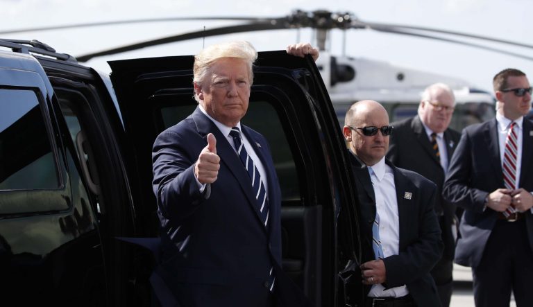 President Donald Trump gives a thumbs up after arriving in Shannon, Ireland, Wednesday, June 5, 2019.