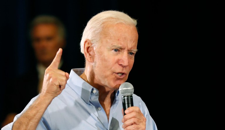 Democratic presidential candidate former Vice President Joe Biden speaks to local residents.