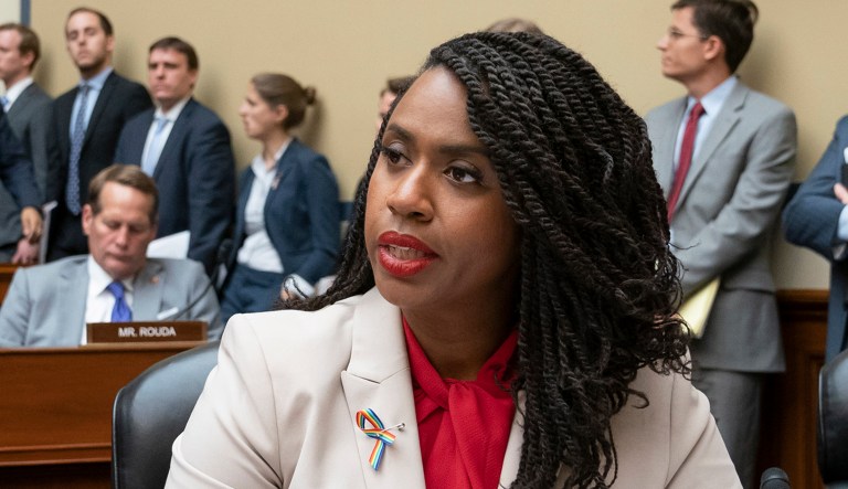 Rep. Ayanna Pressley, D-Massachusetts, speaks at a hearing.