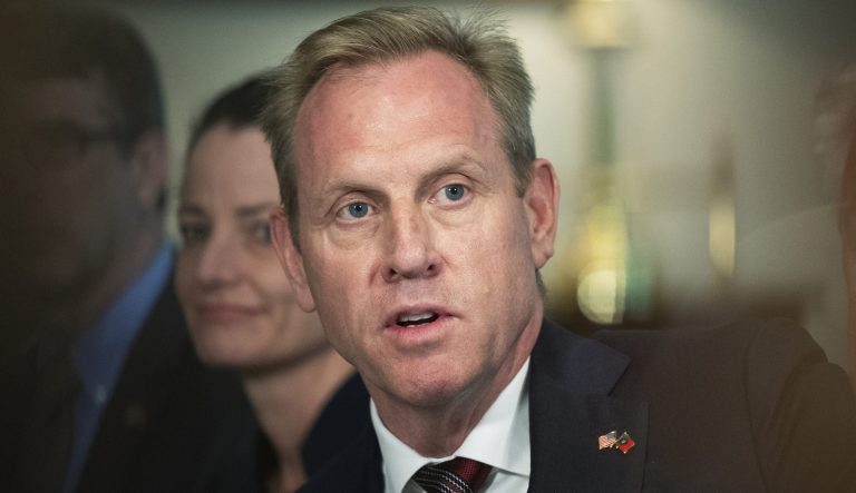 In this Feb. 14, 2019 photo, acting Secretary of Defense Patrick Shanahan speaks at the Pentagon. 