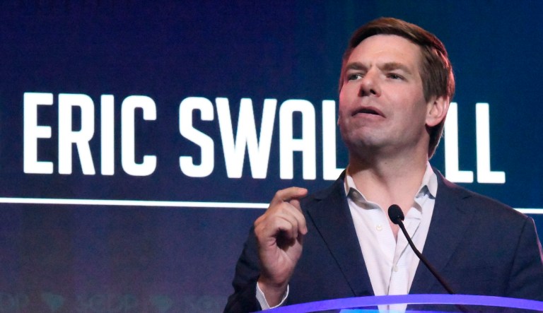 Rep. Eric Swalwell speaks.