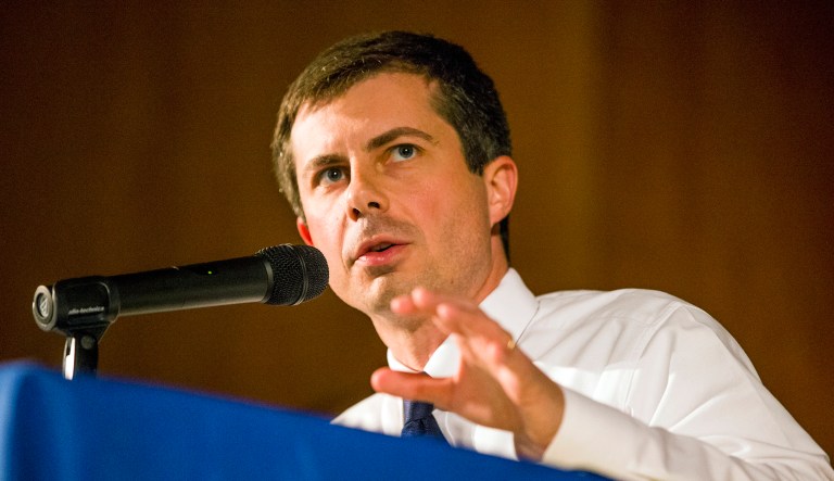 Democratic presidential candidate and South Bend, Indiana, Mayor Pete Buttigieg answers questions at an event.