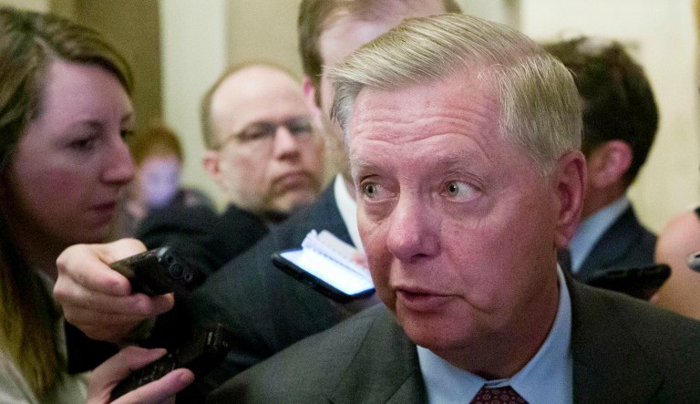 Sen. Lindsey Graham talks to reporters.