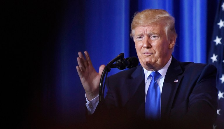 President Trump speaks during a news conference following the G-20 summit in Osaka, Japan.