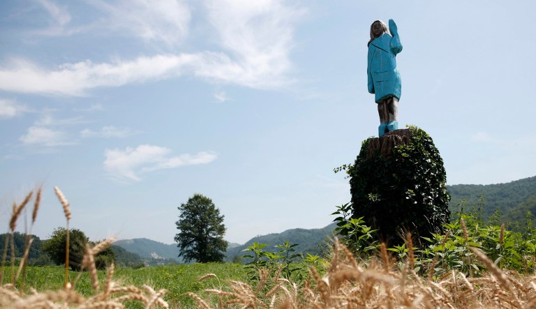 A sculpture created by American artist Brad Downey depicting Melania Trump is seen in her hometown in Sevnica, Slovenia. A life-size sculpture of the U.S. first lady has been unveiled in her hometown, drawing mixed reactions from the locals. 