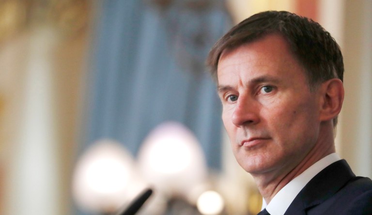 Britain's Foreign Secretary Jeremy Hunt appears at an event.